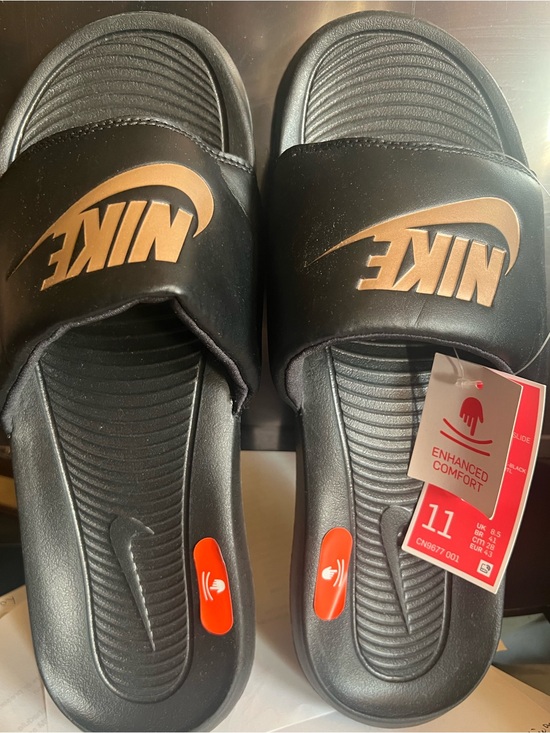 Nike Shoes - Nike Black Slides with Gold Swoosh